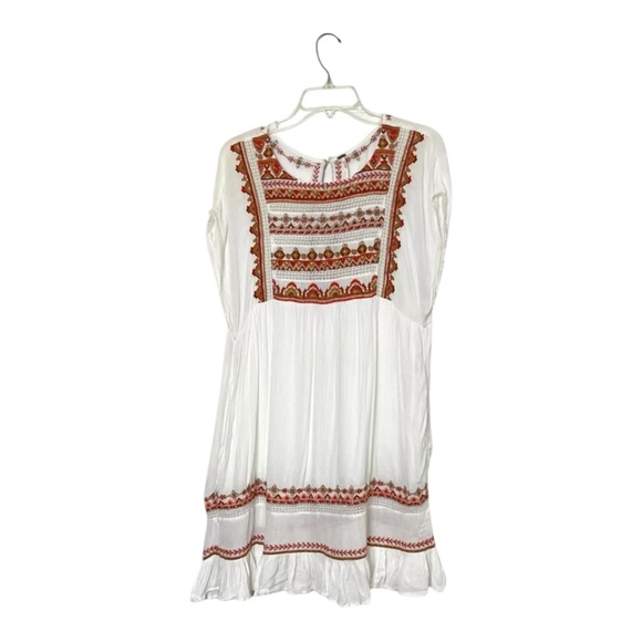 FREE PEOPLE Size M White Embroidered Sunrise Wanderer Mini Dress Summer - Picture 3 of 7
